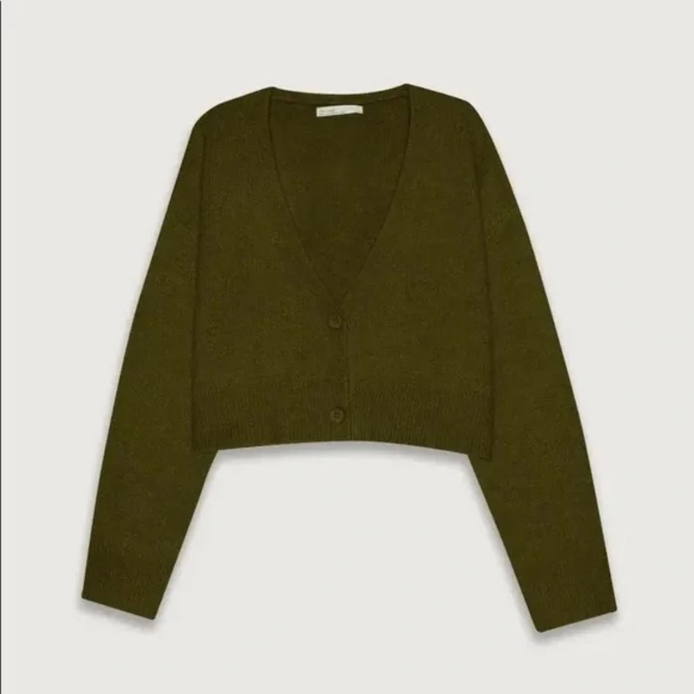 Oak + Fort Khaki Cropped Cardigan Size XS